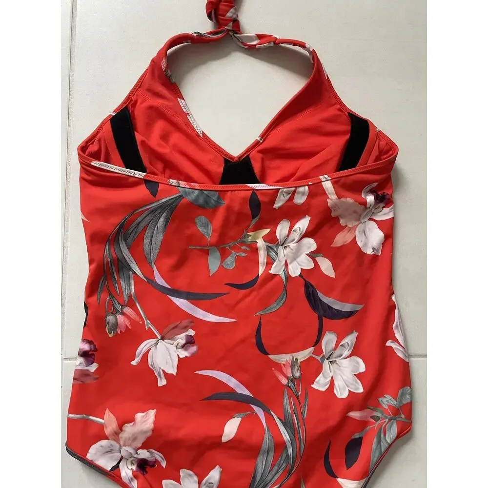Athleta Swim Women One Piece Halter Swimsuit Waimea Floral Swimwear MT